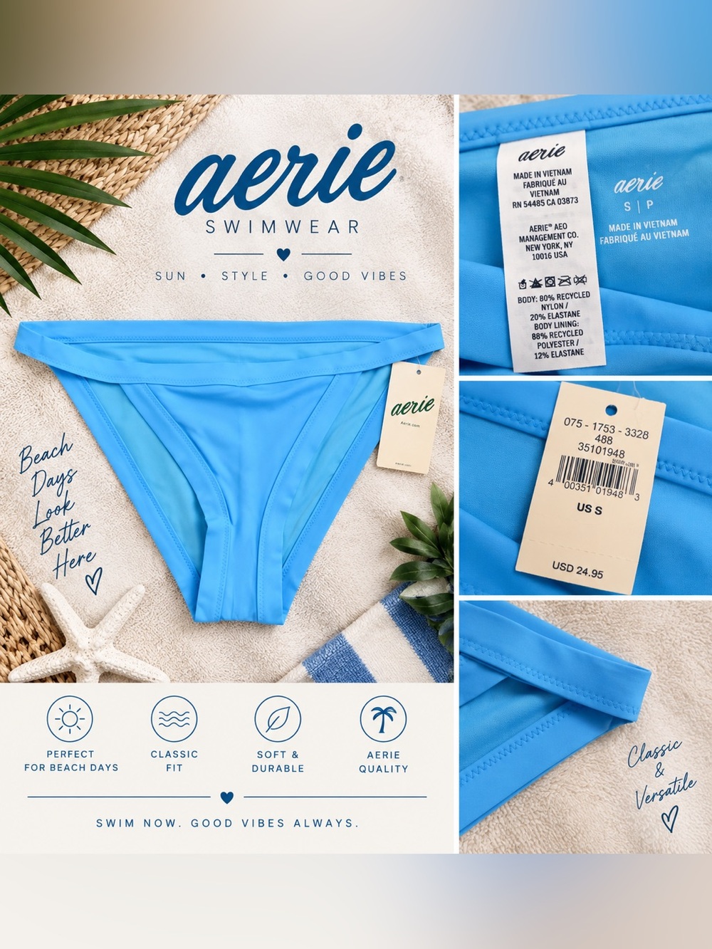 aerie Classic Bikini Bottom - Bright Blue